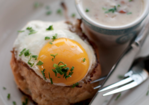 Pate chaud with egg and gravy.